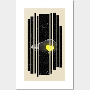Golden heart inside a lightbulb Posters and Art